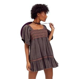 Free People Easy To Love Bubble Mini Dress in Espresso Beans Size Large